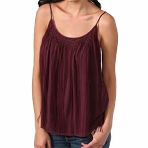 Joie Maroon Fringe Silk Blouse Chiffon Smocked Top
